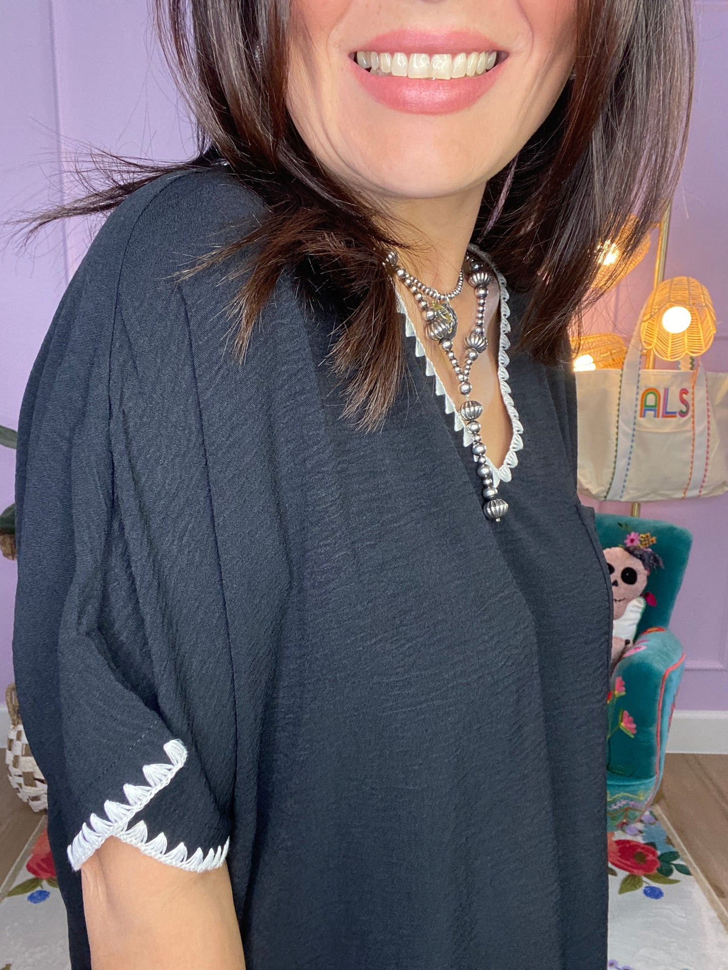 Shell Stitch Detail Loose Fit Top