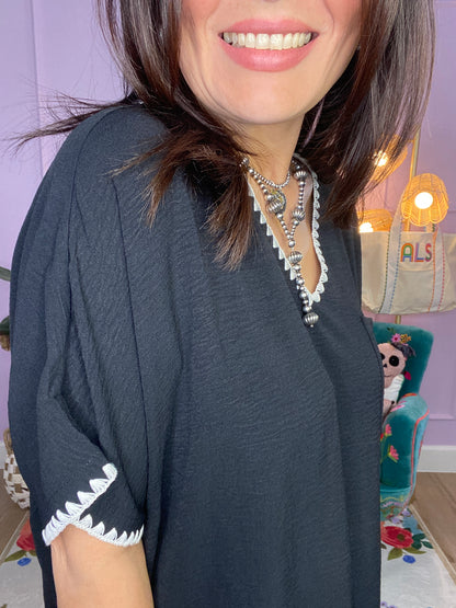 Shell Stitch Detail Loose Fit Top