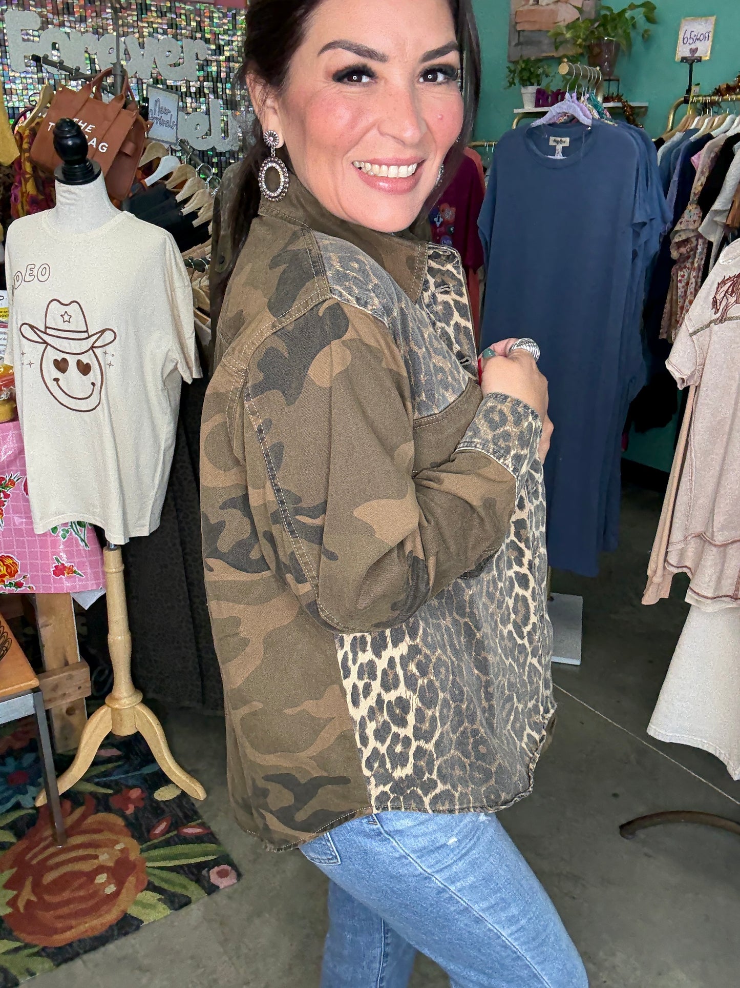 MIX MEDIA CAMO LEOPARD SNAP JACKET