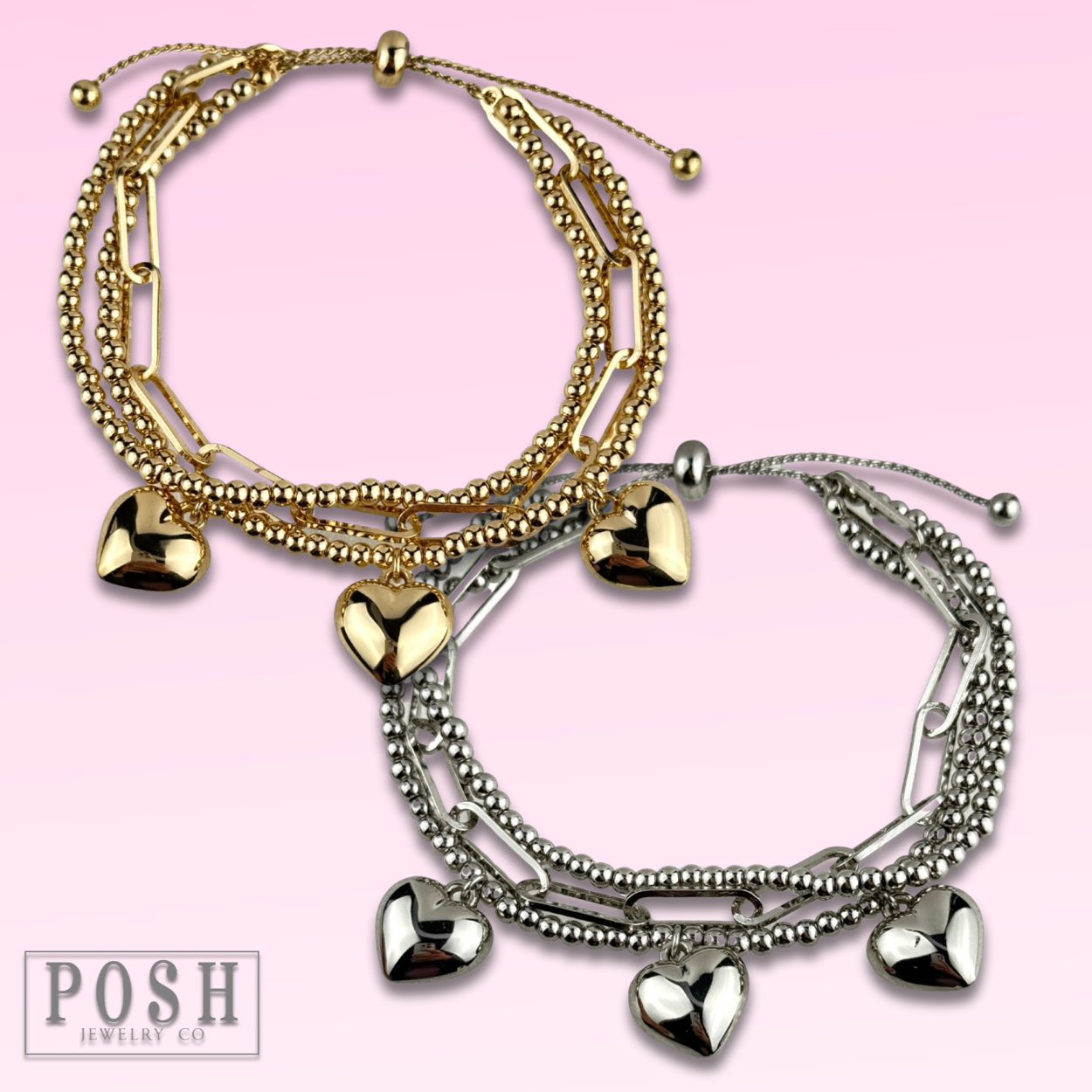 Heart charm slide bracelet