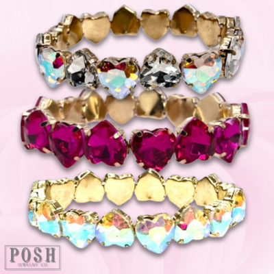 Heart rhinestone stretch bracelet