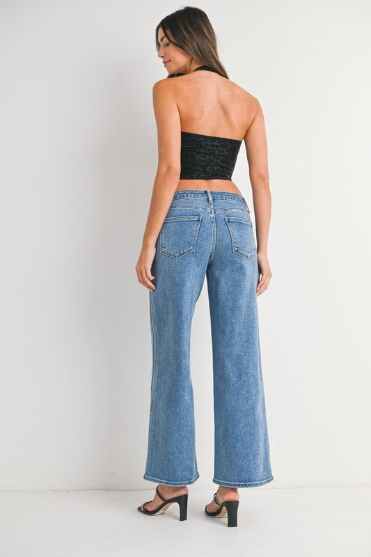 Seamed Wide Leg Denim Jeans