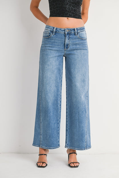 Seamed Wide Leg Denim Jeans