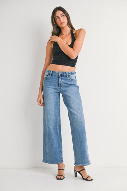 Seamed Wide Leg Denim Jeans