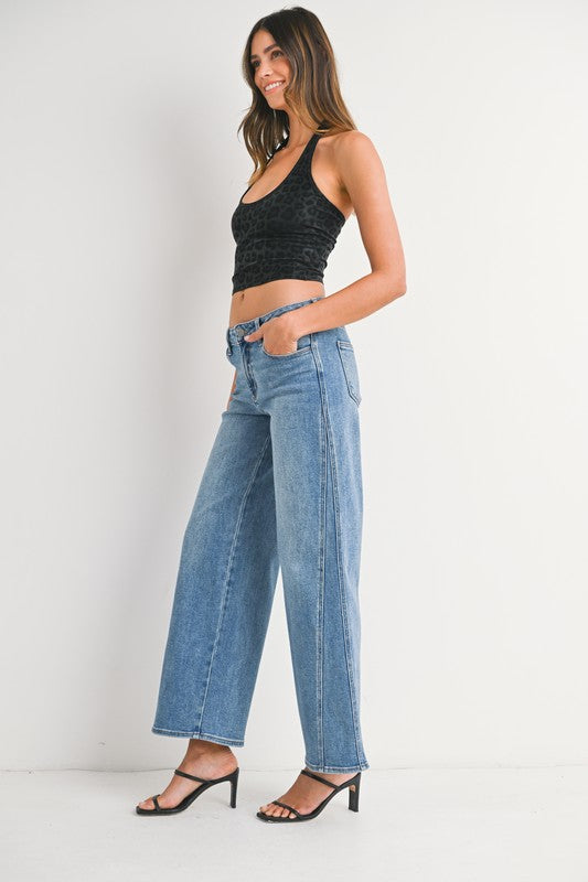 Seamed Wide Leg Denim Jeans
