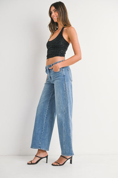 Seamed Wide Leg Denim Jeans