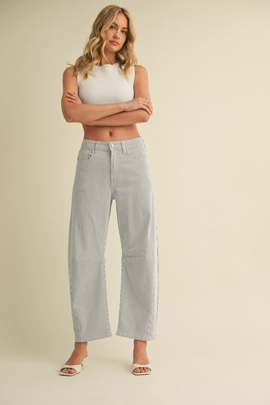 STRIPED BARREL JEAN