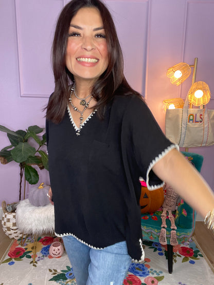 Shell Stitch Detail Loose Fit Top