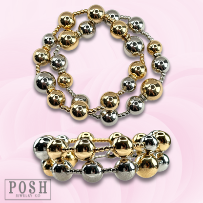 Two tone shiny bead double strand bracelet
