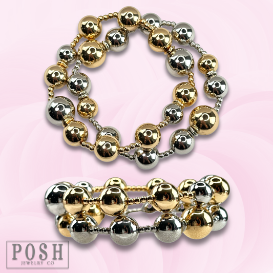 Two tone shiny bead double strand bracelet