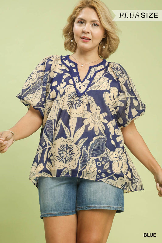 Floral V-Neck Top - Curvy