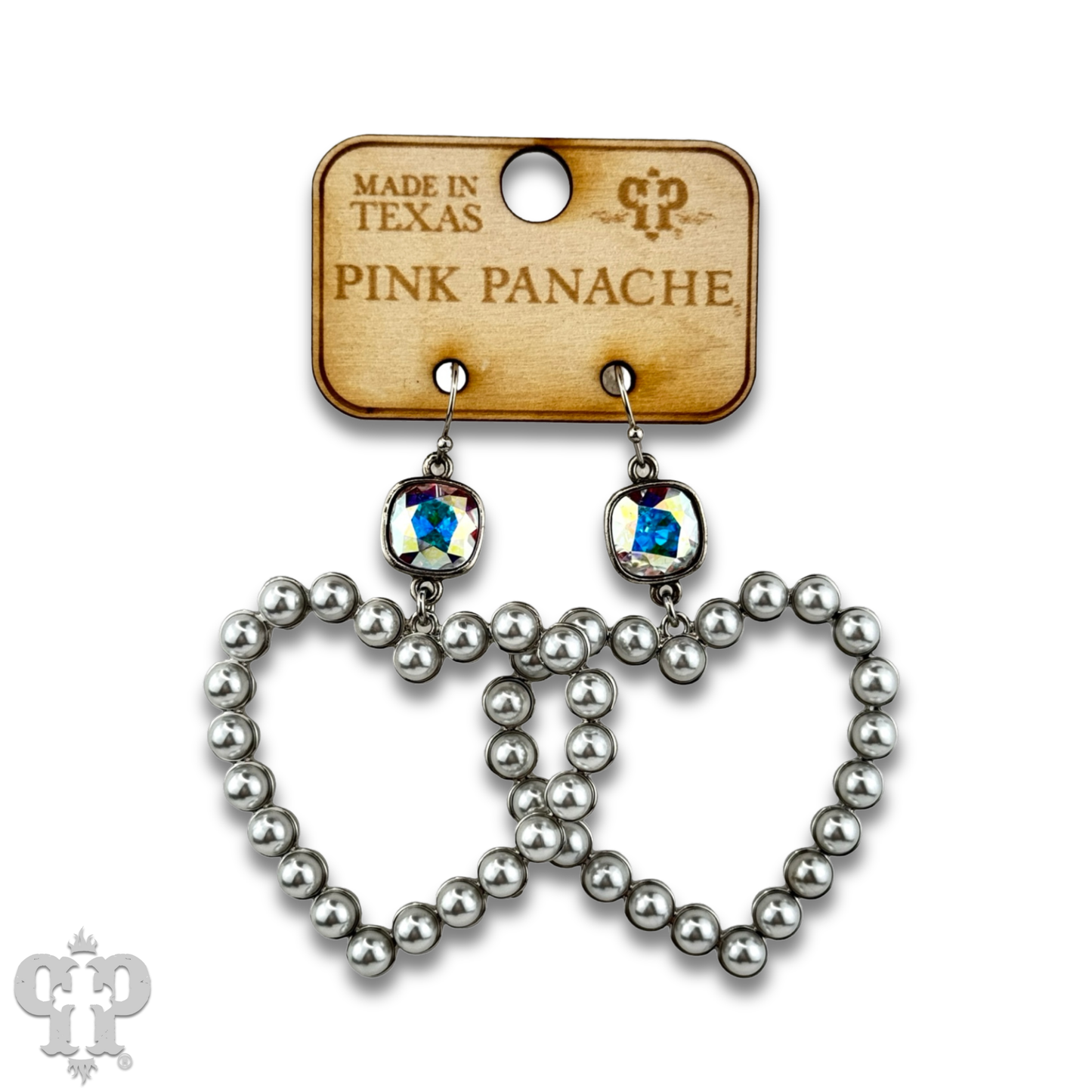 Pearl open heart earring with Austrian crystal