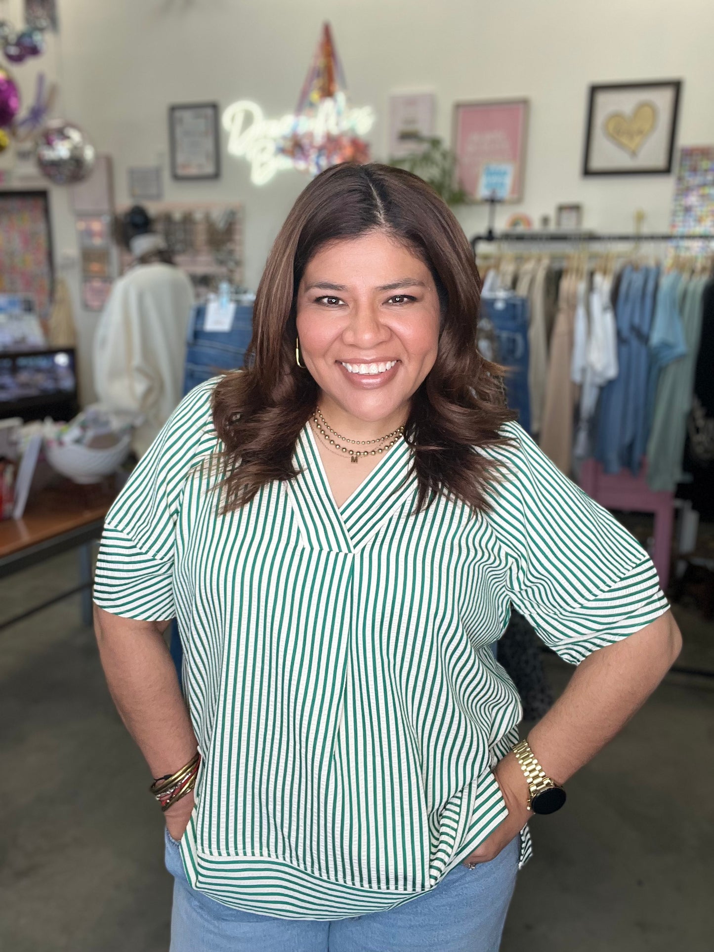 Striped short sleeve top