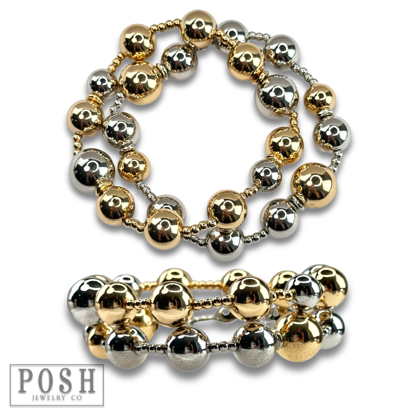 Two tone shiny bead double strand bracelet