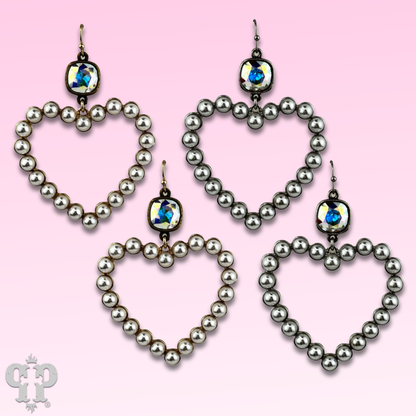 Pearl open heart earring with Austrian crystal