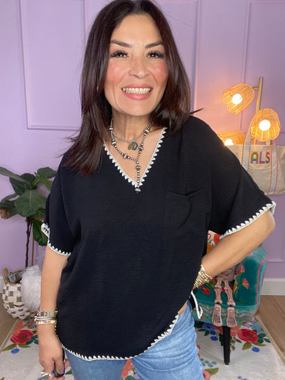 Shell Stitch Detail Loose Fit Top