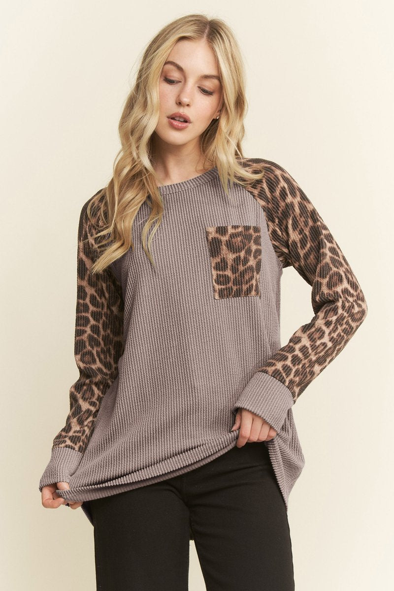 Ribbed Leopard Long Sleeve Top