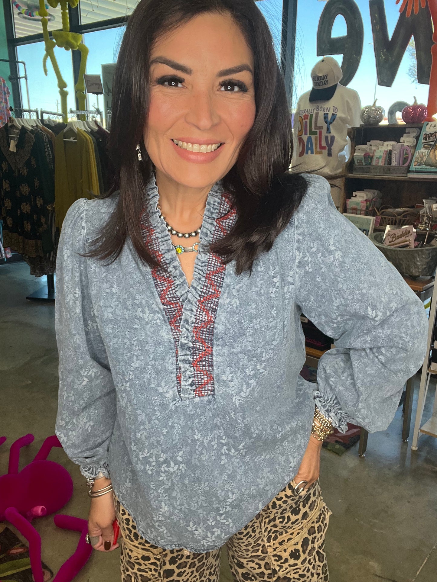 JACQUARD DENIM BLOUSE - light denim