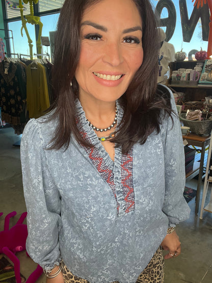 JACQUARD DENIM BLOUSE - light denim