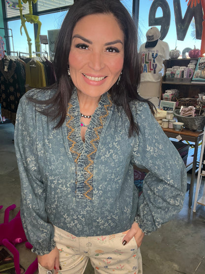 JACQUARD DENIM BLOUSE