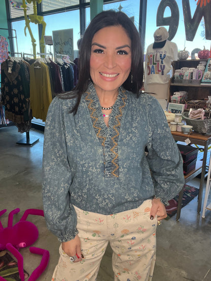 JACQUARD DENIM BLOUSE