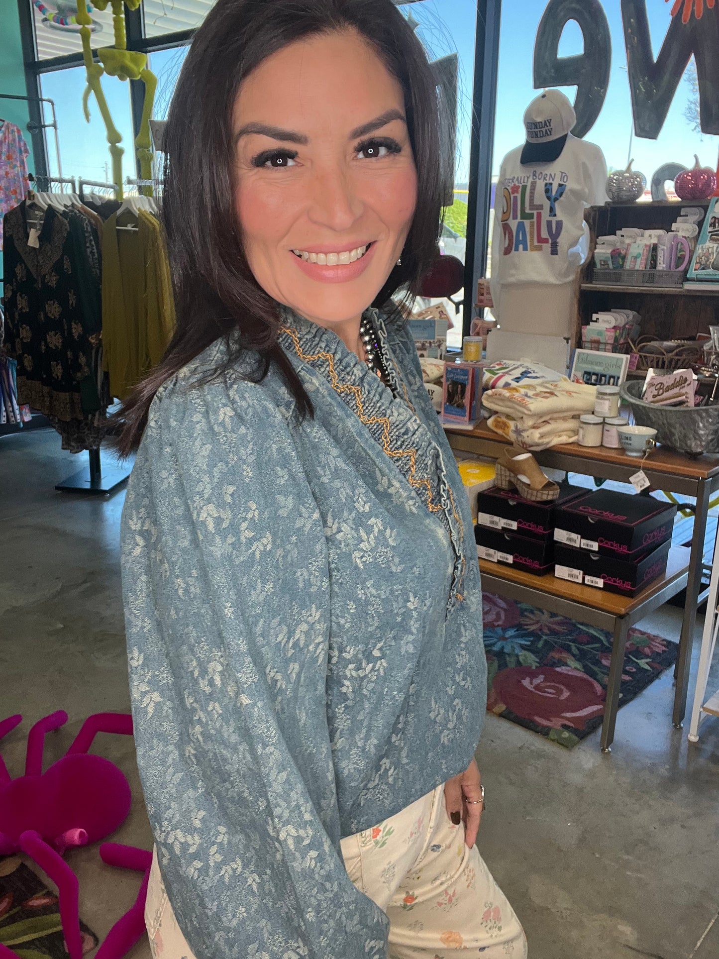 JACQUARD DENIM BLOUSE