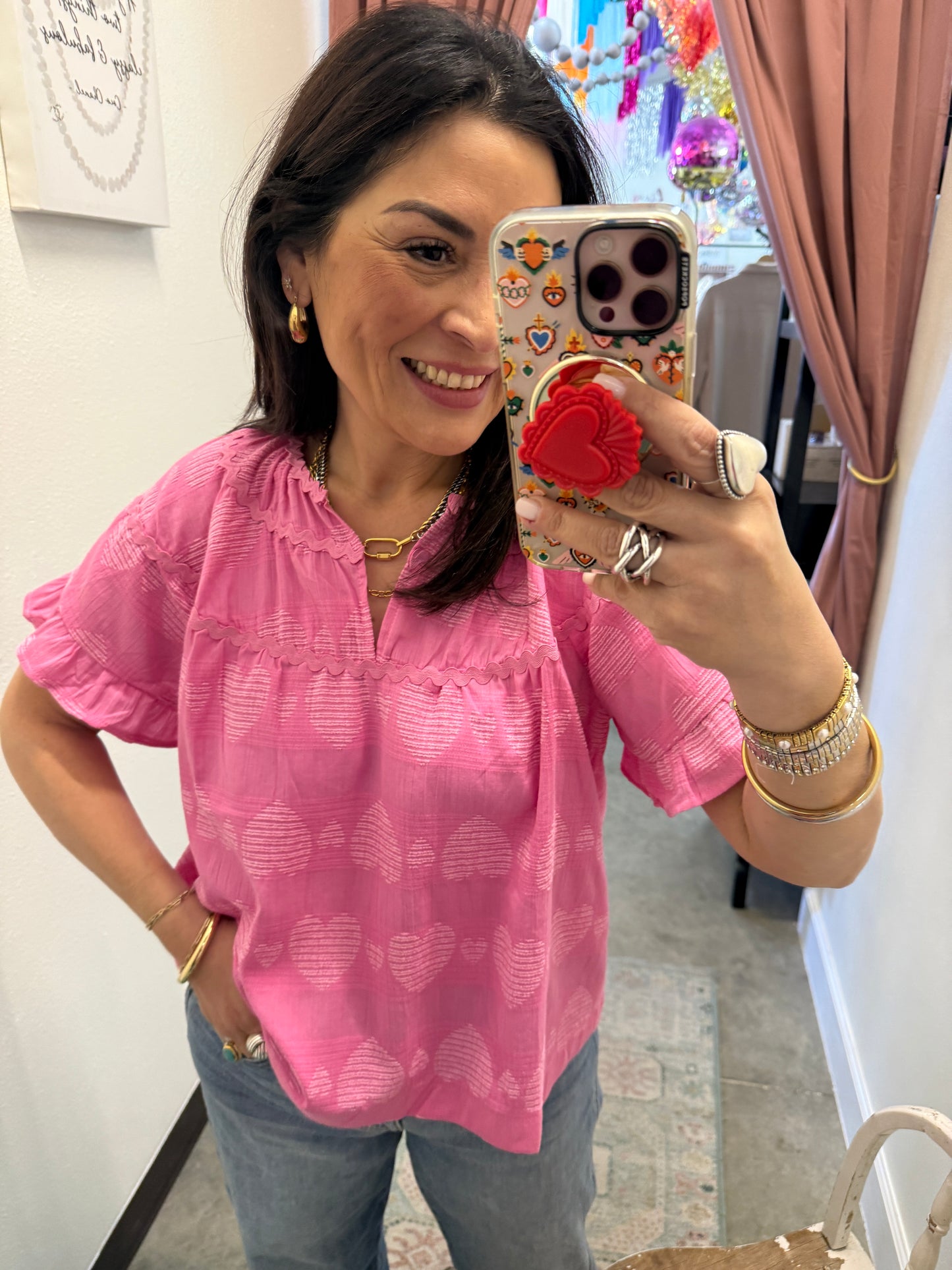 Textured Ruffle Sleeve Blouse