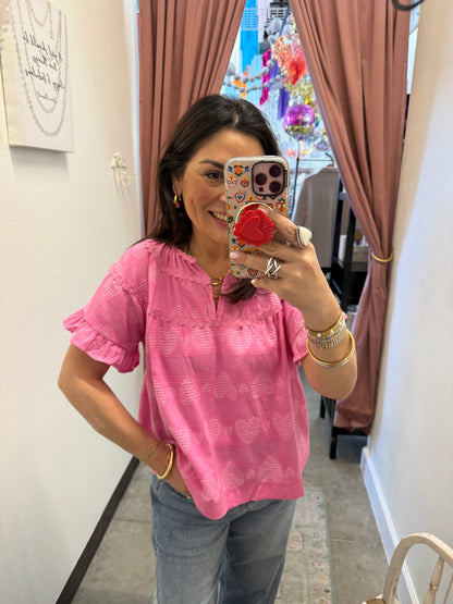 Textured Ruffle Sleeve Blouse