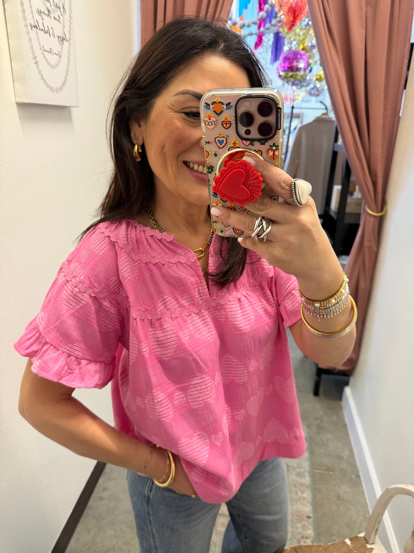 Textured Ruffle Sleeve Blouse