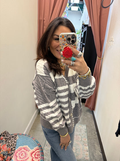 Textured Stripe Button-Up Cardigan