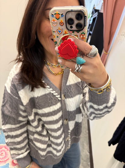 Textured Stripe Button-Up Cardigan