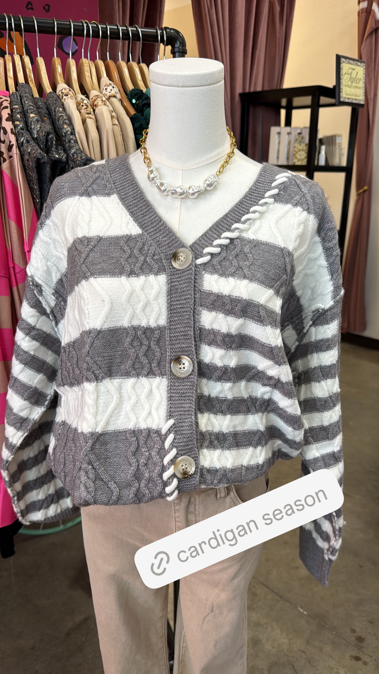 Textured Stripe Button-Up Cardigan