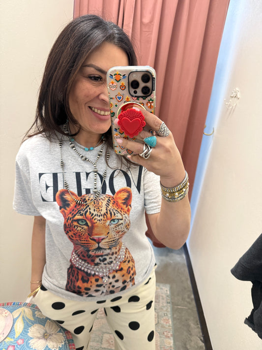 VOGUE CHEETAH BEDAZZLED T-SHIRT