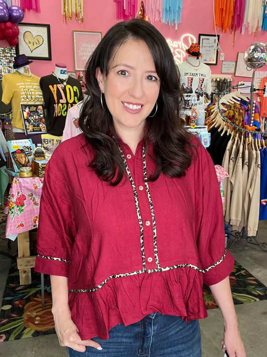 Solid Dolman Sleeve Ruffle Hem Top