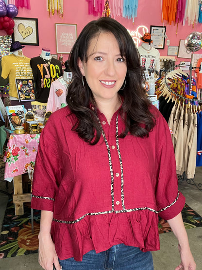 Solid Dolman Sleeve Ruffle Hem Top