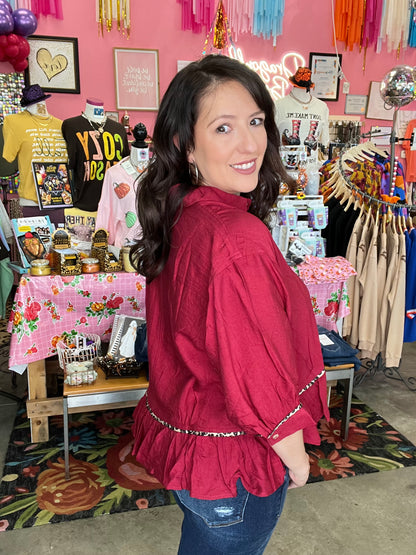 Solid Dolman Sleeve Ruffle Hem Top