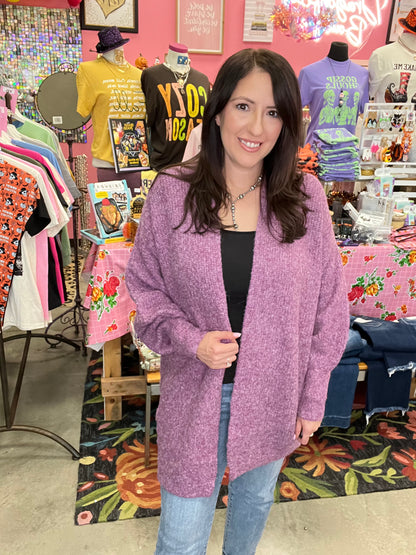 Cozy Luxe Open-Front Cardigan - PLUM