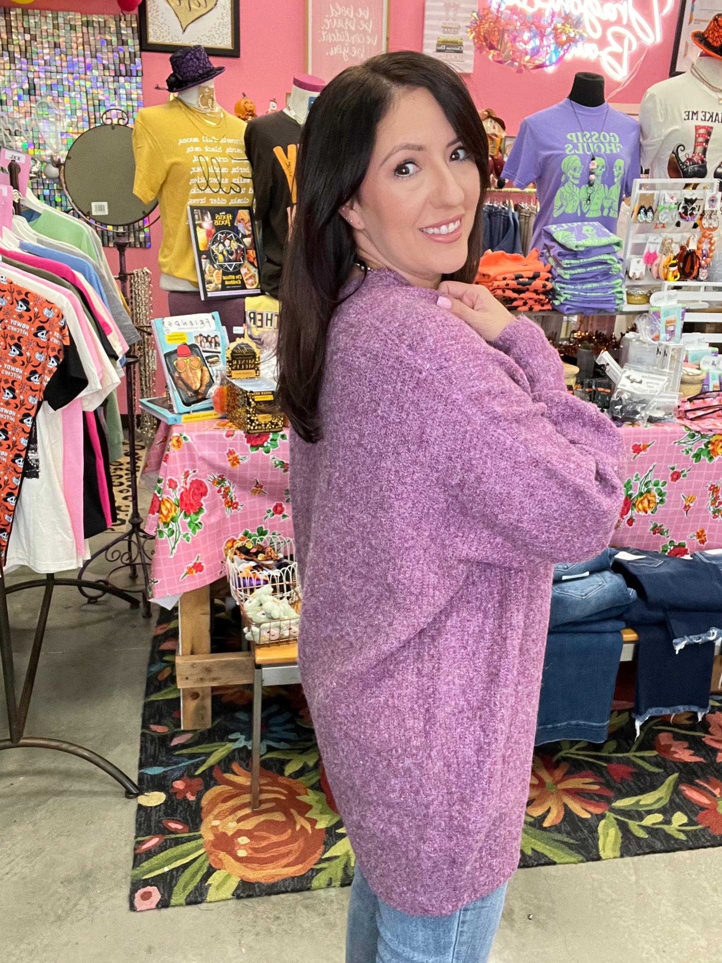 Cozy Luxe Open-Front Cardigan - PLUM