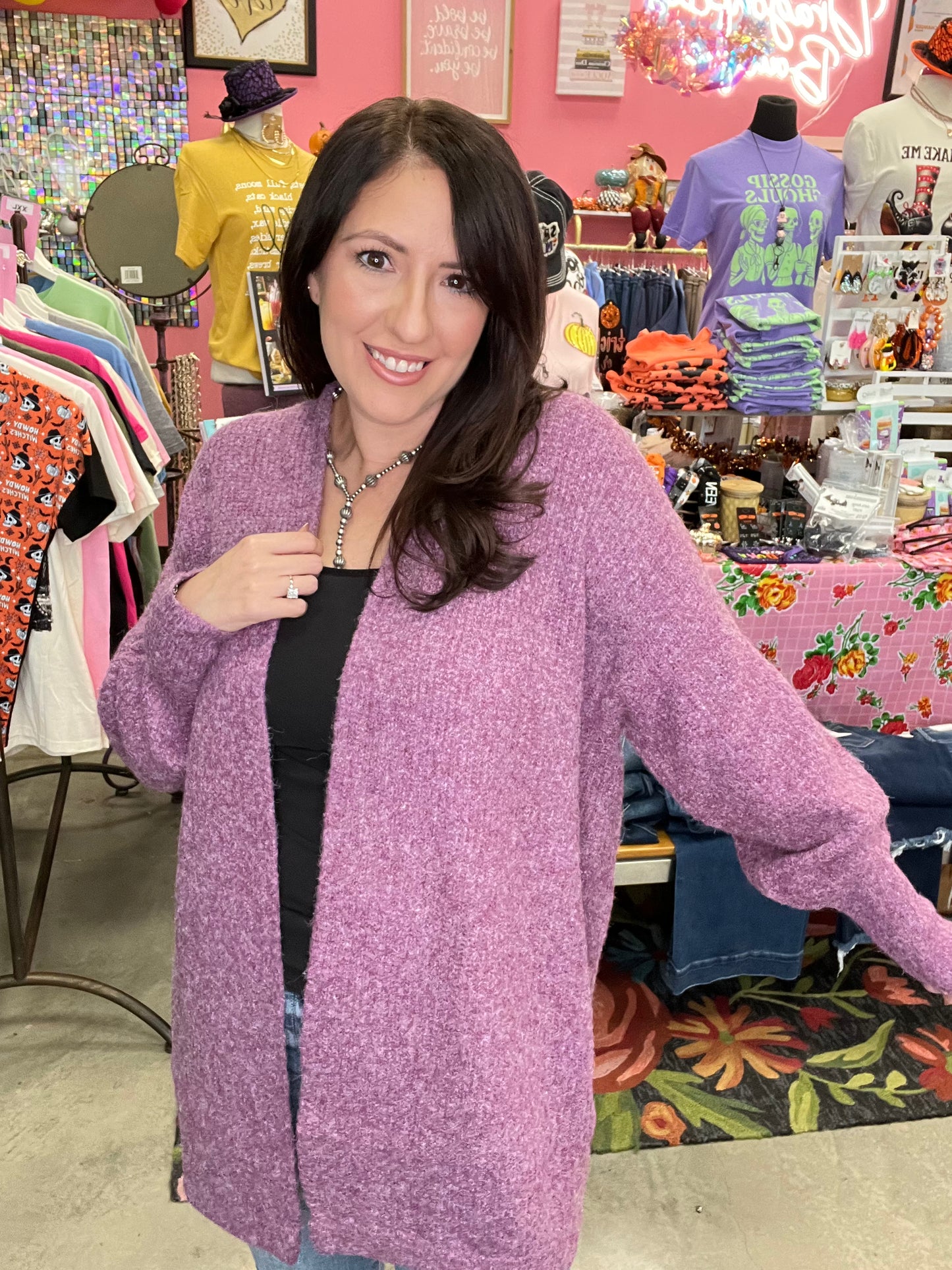 Cozy Luxe Open-Front Cardigan - PLUM