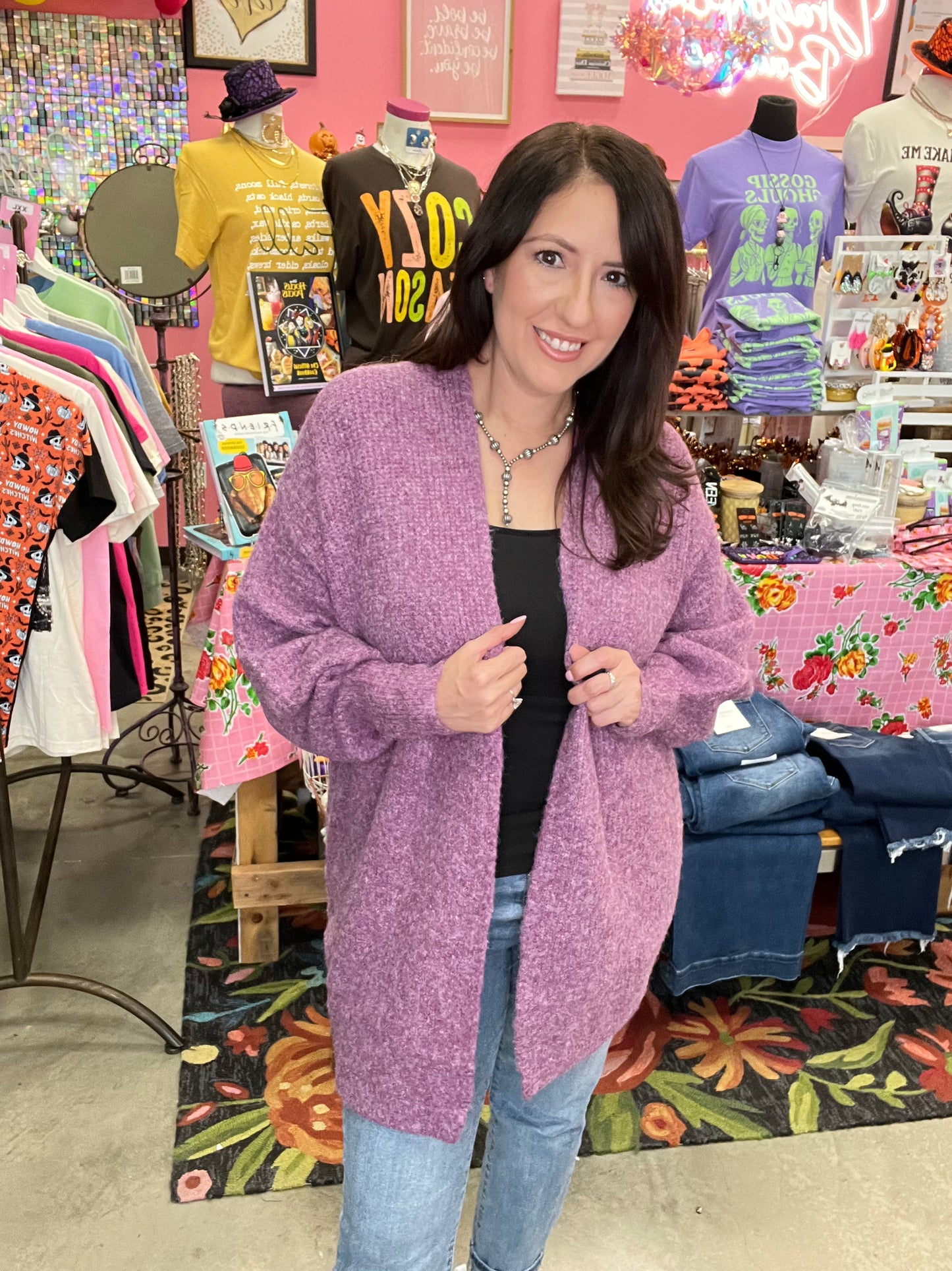 Cozy Luxe Open-Front Cardigan - PLUM