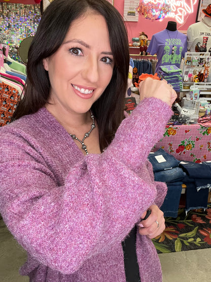 Cozy Luxe Open-Front Cardigan - PLUM
