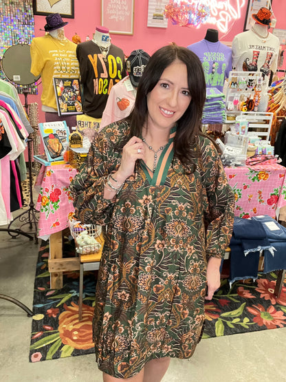 Chic Botanica Collared Dress-OLIVE MIX