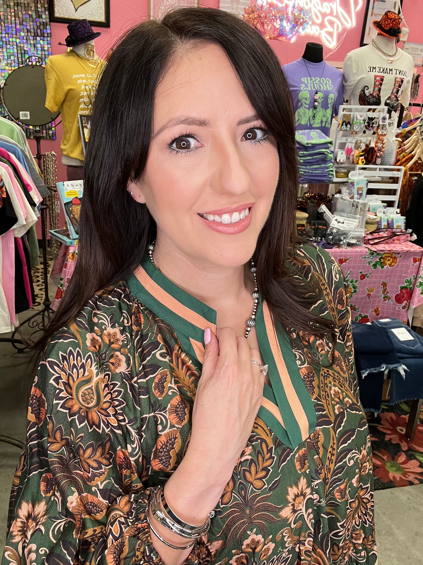 Chic Botanica Collared Dress-OLIVE MIX