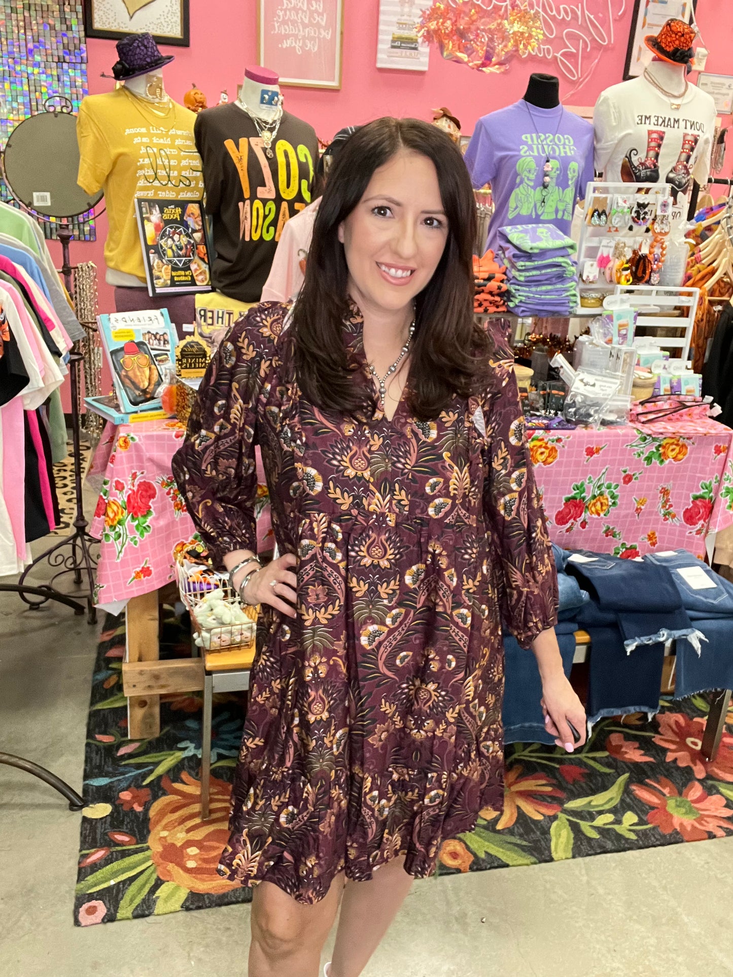 FALL IN FLORALS DRESS - WINE MIX