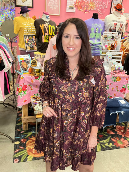FALL IN FLORALS DRESS - WINE MIX