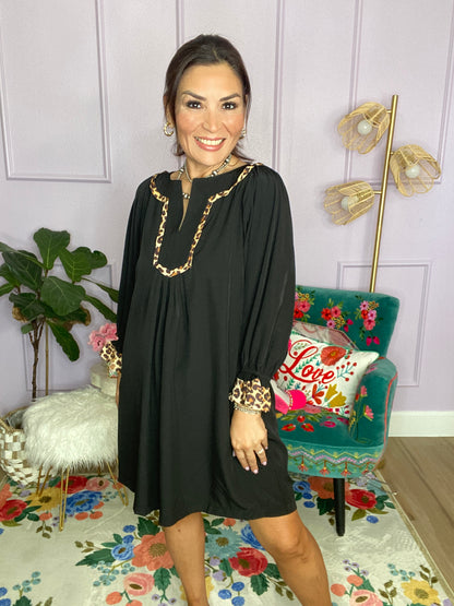 Tunic Dress with Leopard Trim Accents