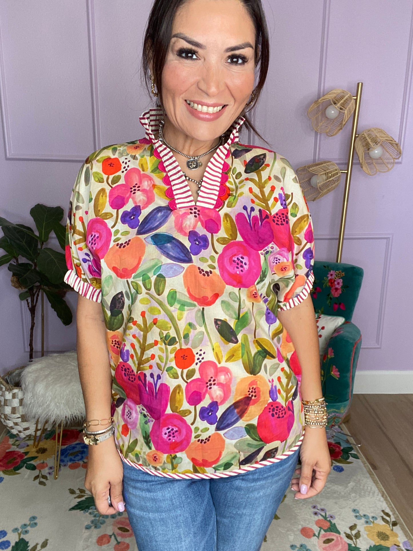 Floral Mock-Neck Top
