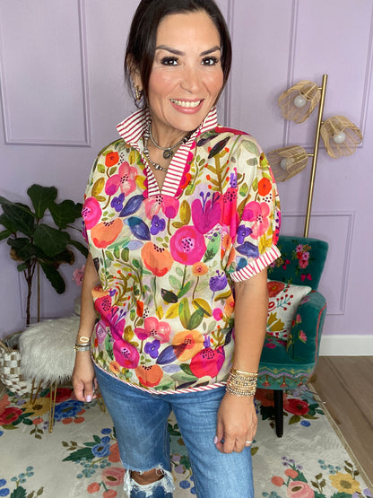 Floral Mock-Neck Top
