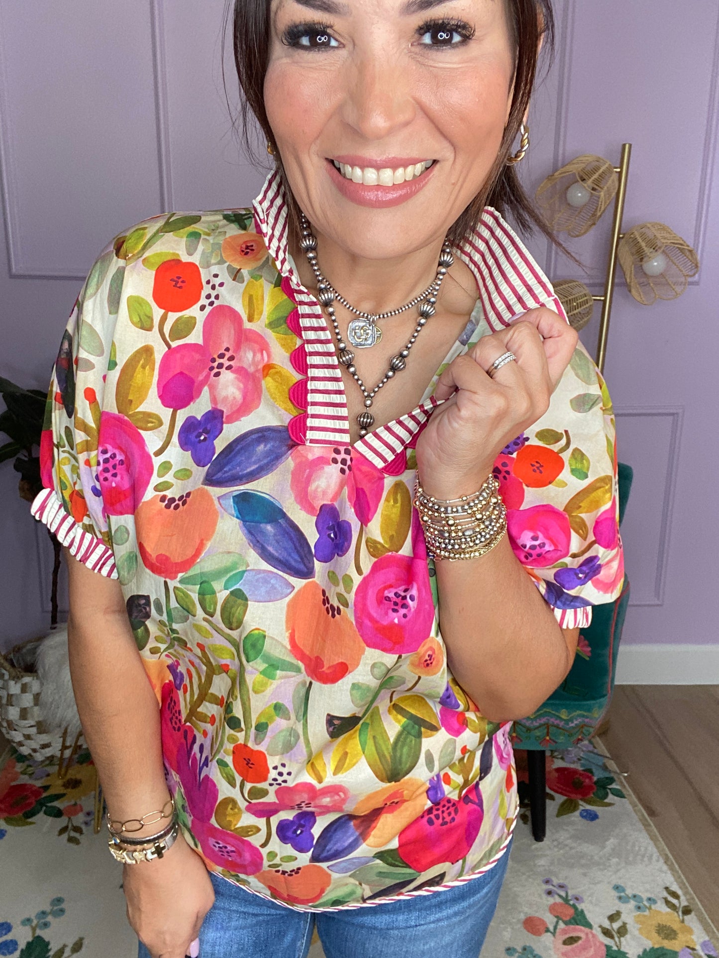 Floral Mock-Neck Top