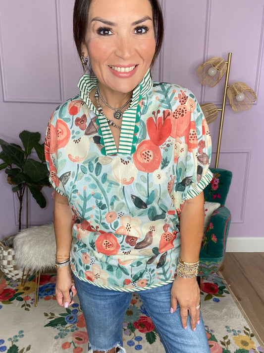 Floral Mock-Neck Top